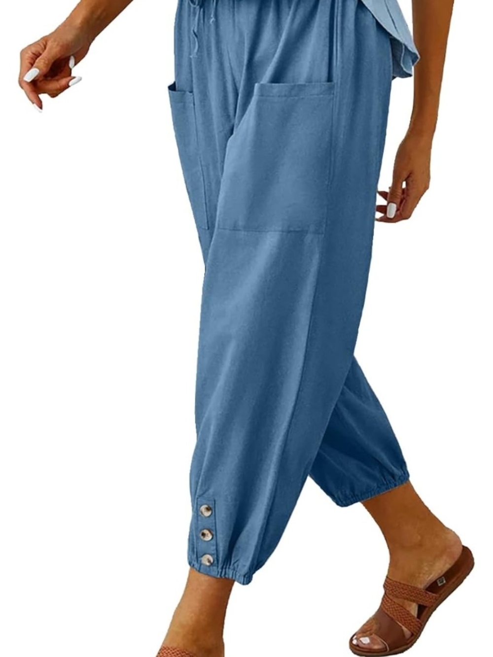 WROLEM High Waist Pants Wide Leg Cropped Casual Drawstring Capri Sz XXL (EUC)